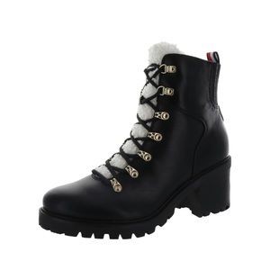 Tommy Hilfiger Womens TWLAMERE2 Faux Leather Lug Sole Combat & Lace-up Boots
